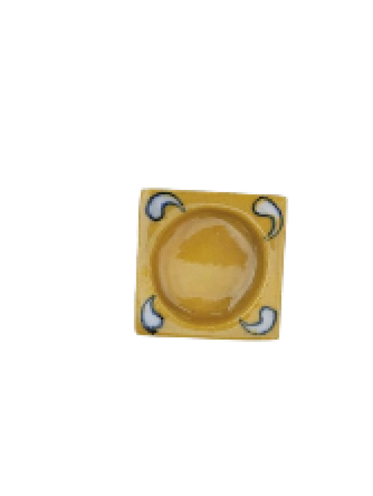 Blue Pottery Square Candle Holder Yellow