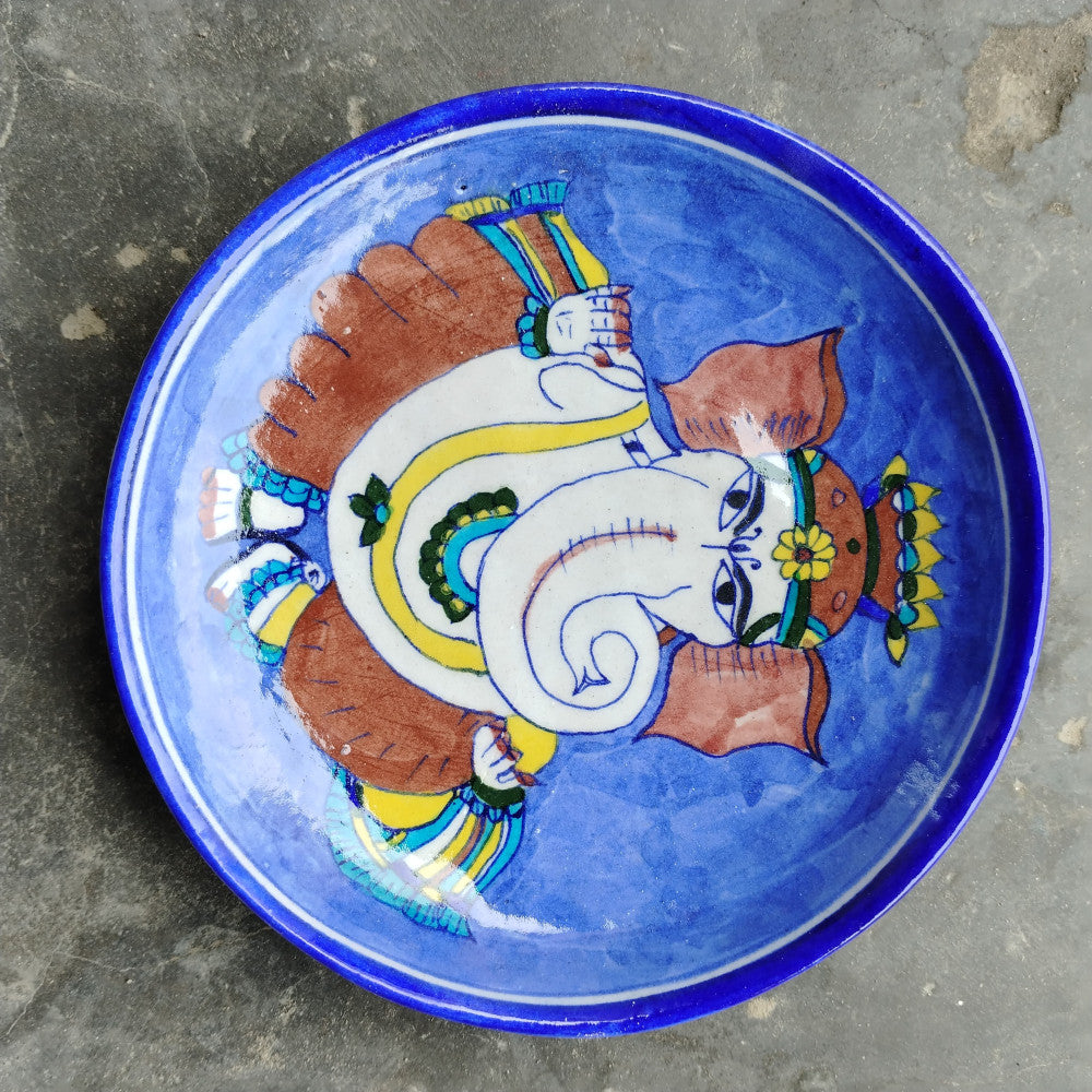 Blue Pottery Wall Hanging Plate 8 inch Style 21