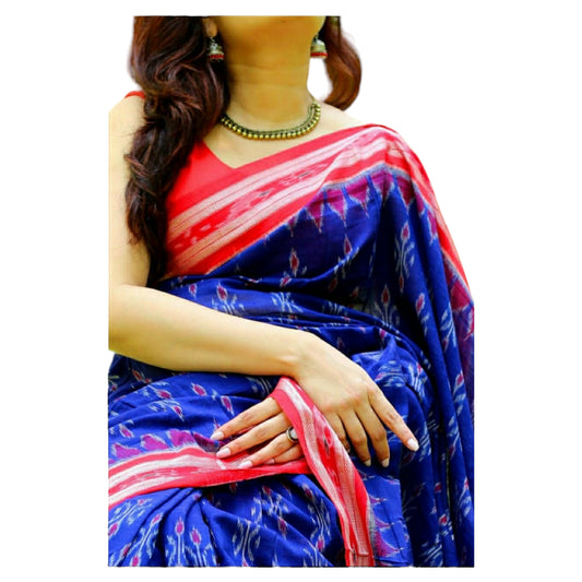 Blue & Red Colour Bagru Print Saree
