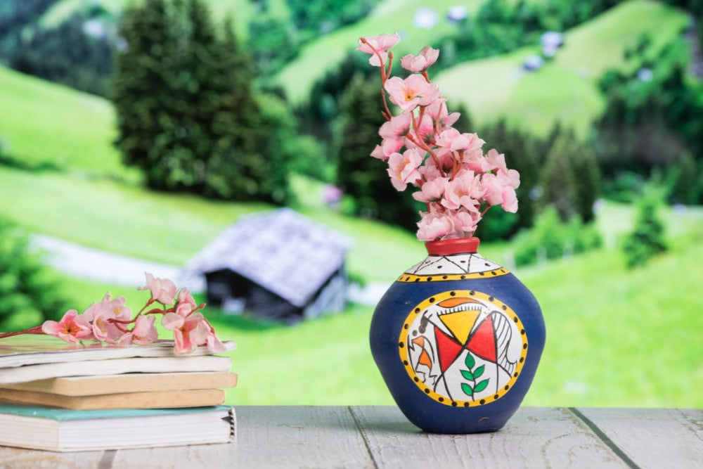 Blue Tribal Terracota vase