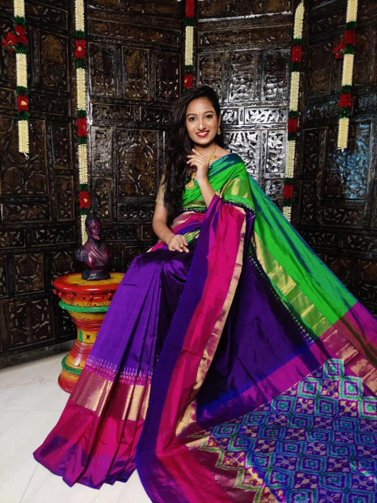 Blue With Green Pochampally Saree