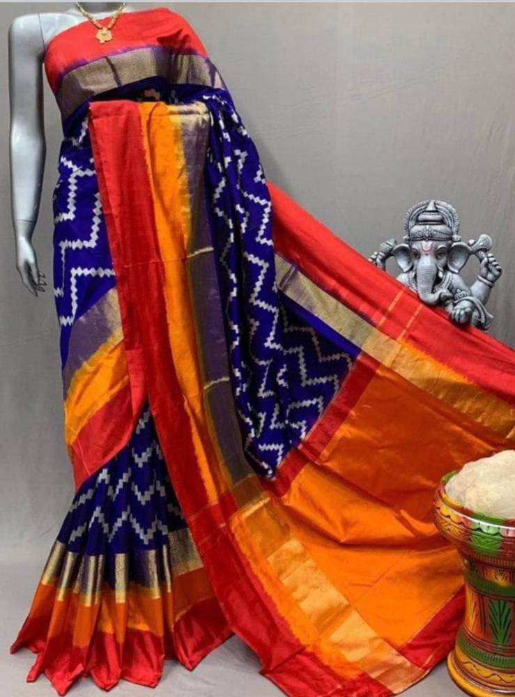 Blue With Orange Pochampally Saree