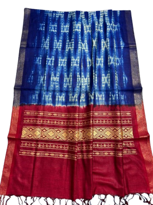 Blue With Red Tussar Dupatta