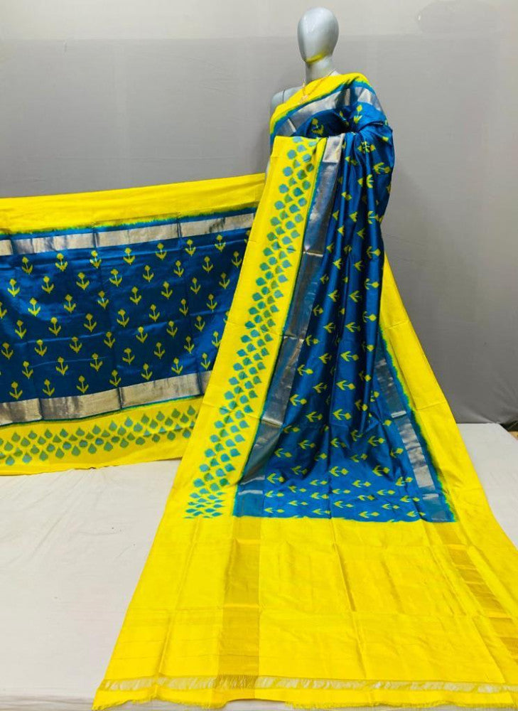 Blue With Yellow Pochampally Saree