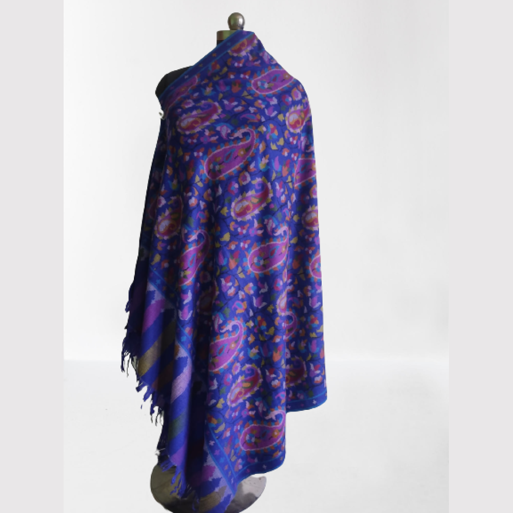 Bright Blue With Mango Motifs Design Kani Shawl