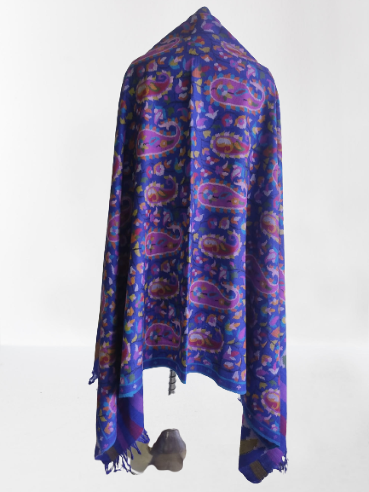 Bright Blue With Mango Motifs Design Kani Shawl