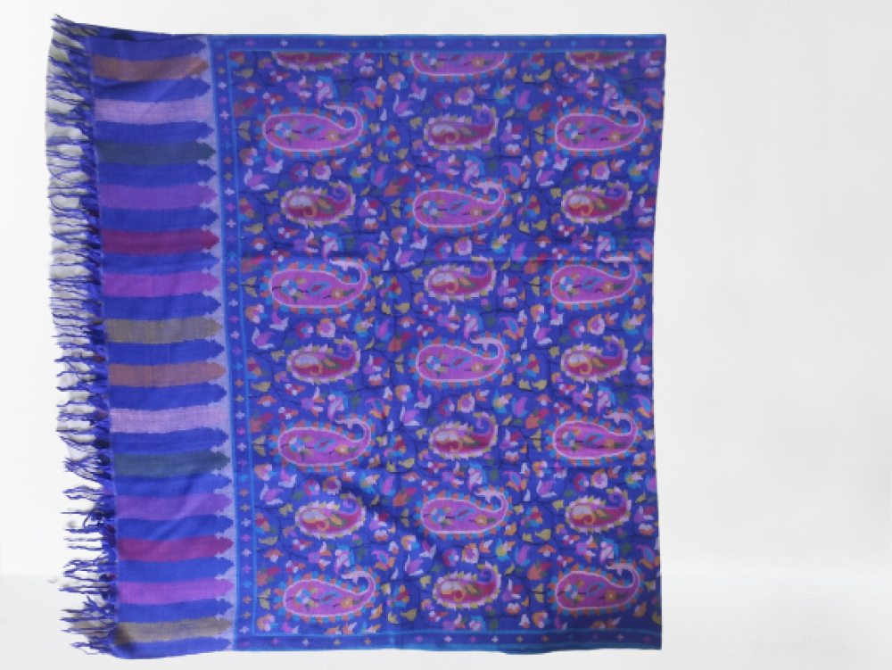 Bright Blue With Mango Motifs Design Kani Shawl