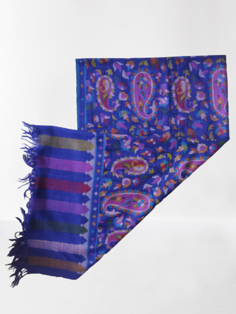 Bright Blue With Mango Motifs Design Kani Shawl