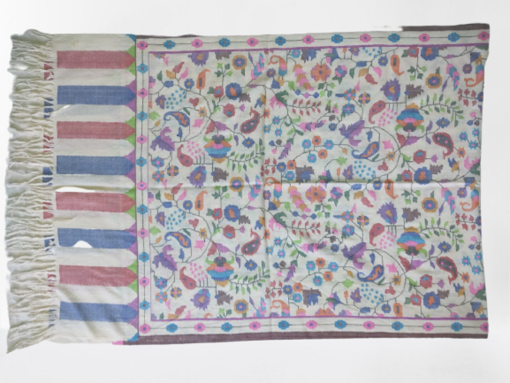 Bright Cream Floral Prints Kani Shawl