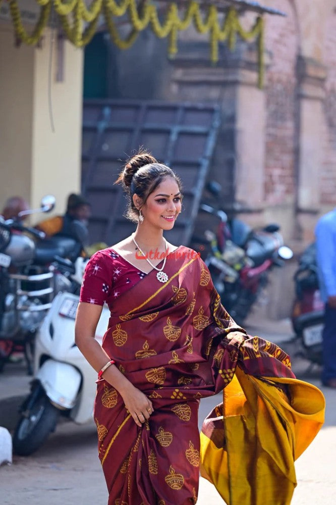 Brown Odisha Ikkat Saree