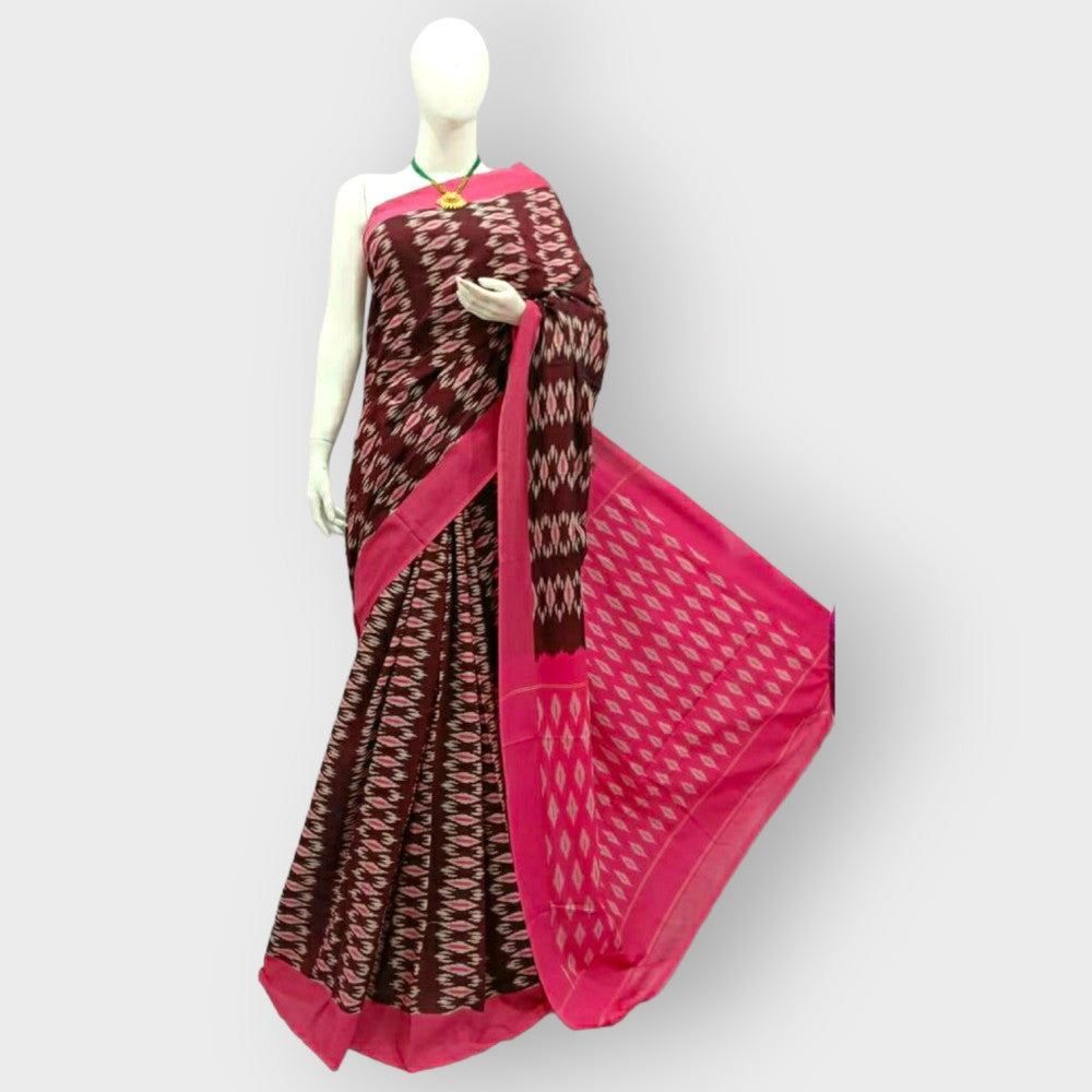 Brown With Pink Border Telia Rumal Saree