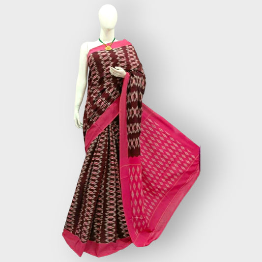 Brown With Pink Border Telia Rumal Saree