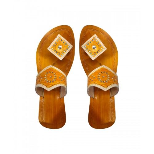 Handcrafted Yellow Leather Chamba Chappal For Women