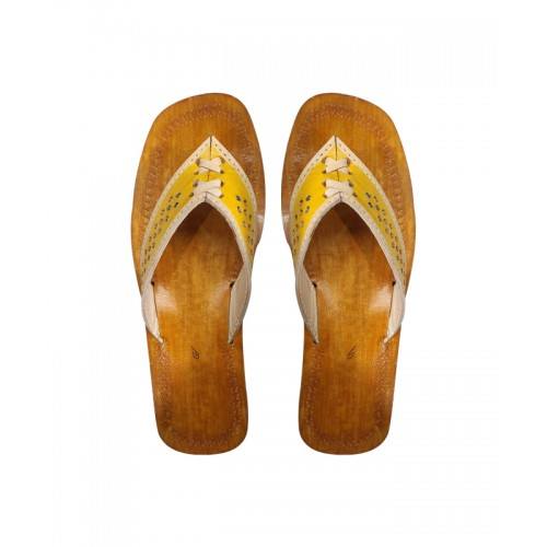 Yellow Leather Chamba Chappal For Women Casual Wear