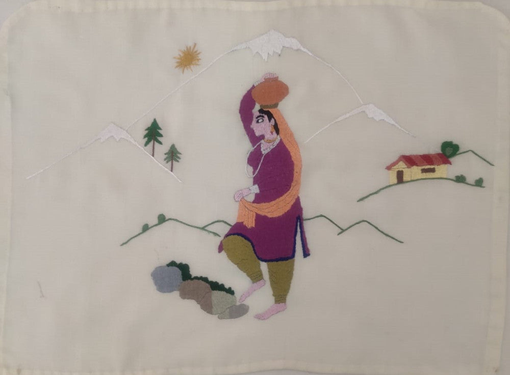 Chamba Rumal Lady Carrying a Pot on her Head