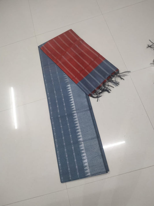 Champa Silk Grey & Red Saree