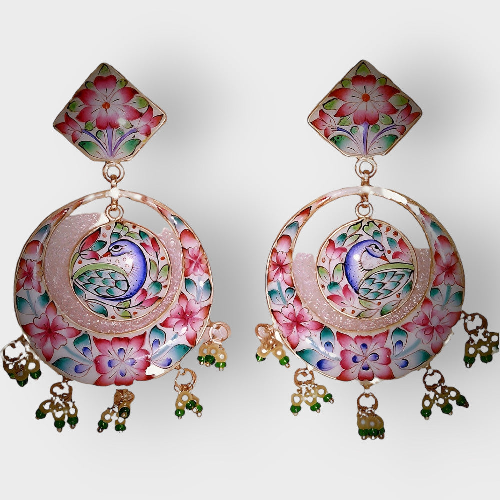 Chandbali Earrings Gulabi Meenakari Art