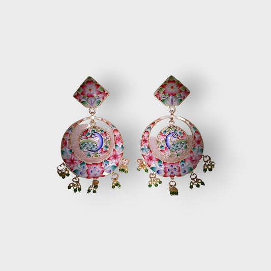 Chandbali Earrings Gulabi Meenakari Art