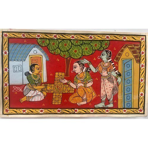 Handmade Cheriyal Painting Village Women Playing