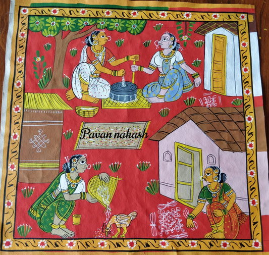 Cheriyal Painting Village Ladies Household Theme