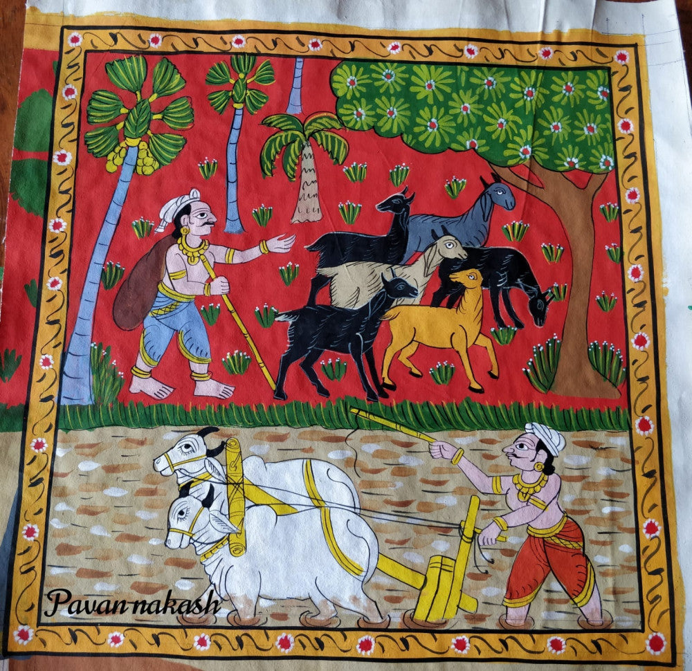 Cheriyal Painting village life Theme