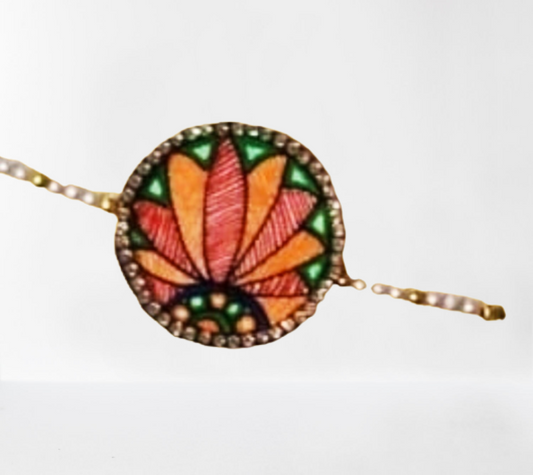 Classic Lotus Design Madhubani Rakhi