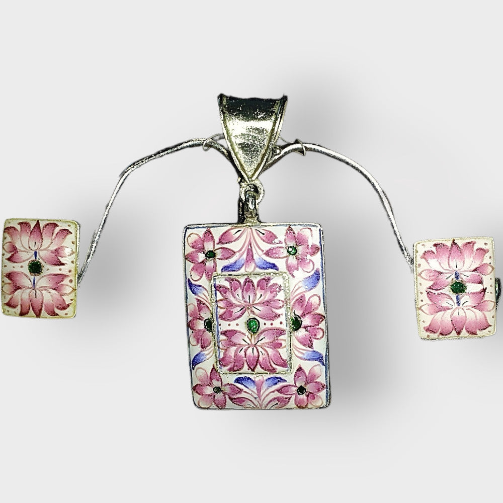 Classic Pendent & Earrings Set Meenakari Art