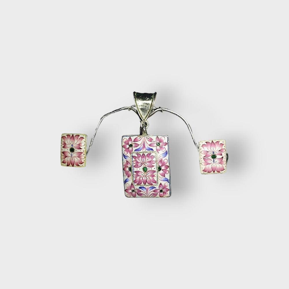 Classic Pendent & Earrings Set Meenakari Art