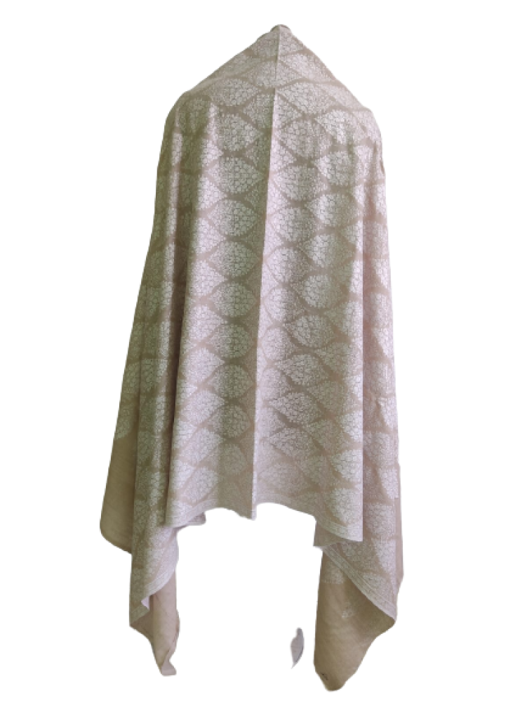 Classic White & Beige Leaf Design Kani shawl