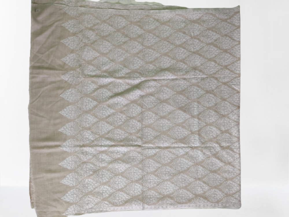 Classic White & Beige Leaf Design Kani shawl