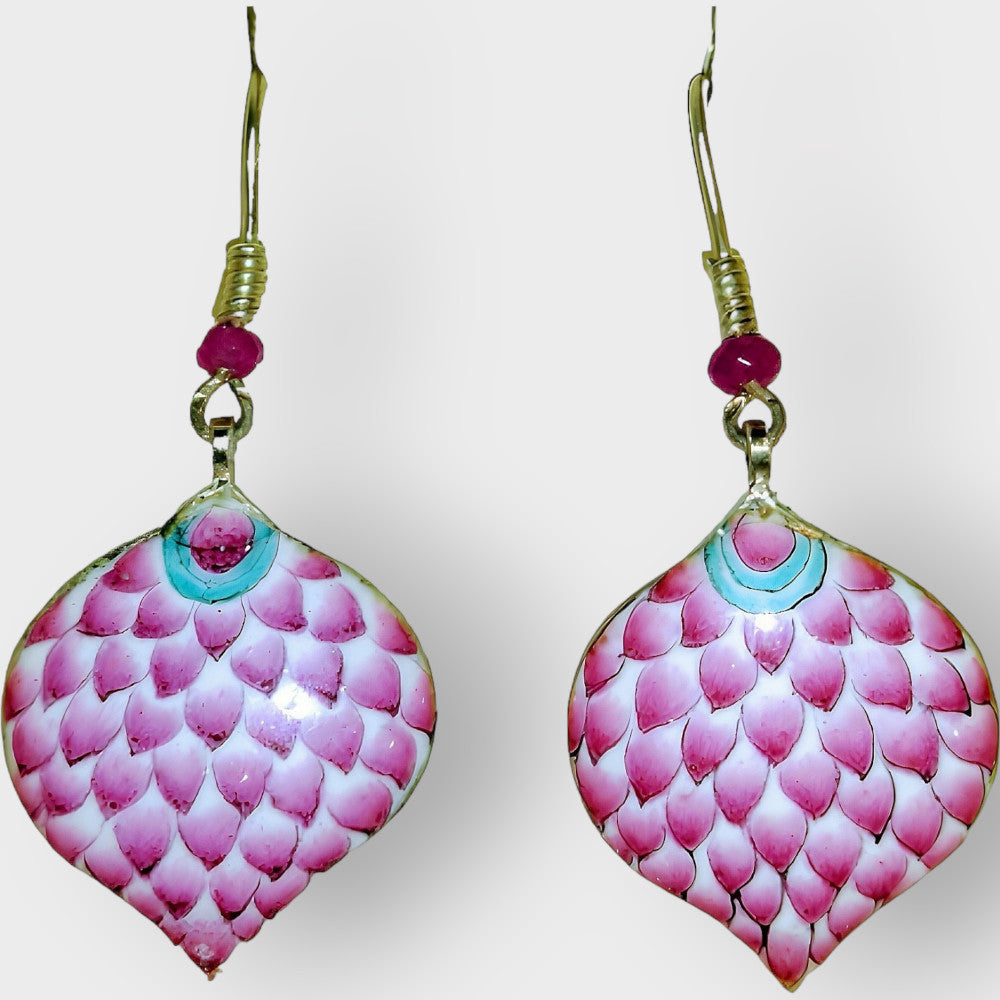 Classy Leaf Earrings Gulabi Meenakari Art