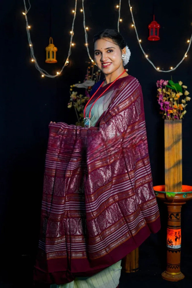 Classy White & Maroon Sambalpuri Silk Saree