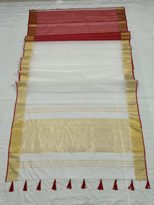 Classy White & Red Cotton Silk Saree