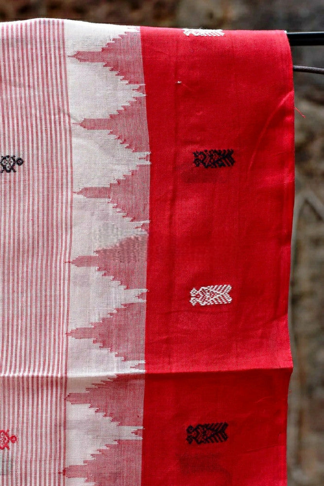 Classy White & Red Designer Prints Berhampur Saree