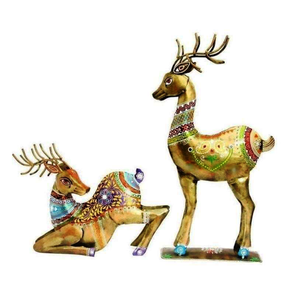 Colourful Antique Deer Show Décor Set of 2