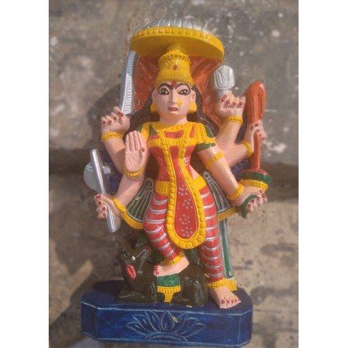 Colourful Artwork of Durgi Stone Carvings Goddess Durga Statue