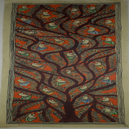 Colourful Birds On A tree Madhubhani Painting