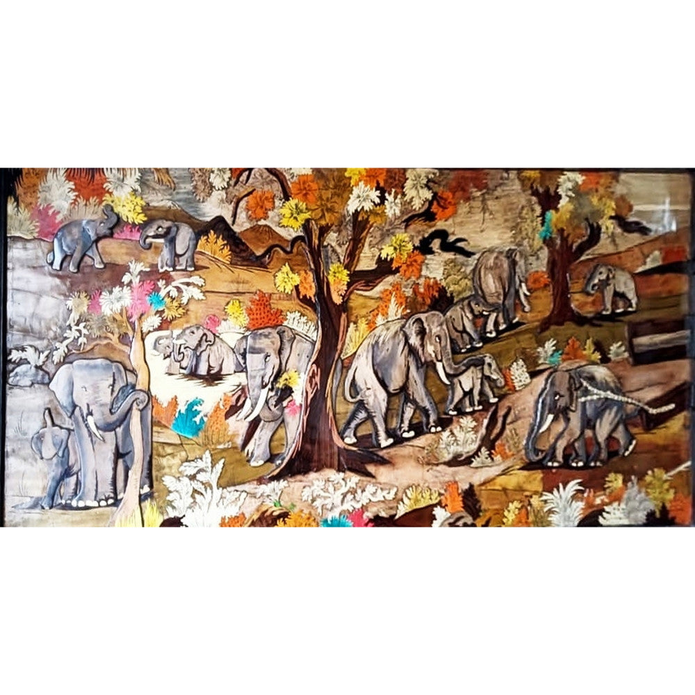 Colourful Elephants Rosewood Inlay Painting