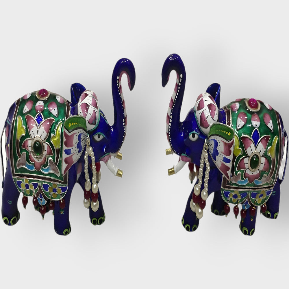 Colourful Pair Of Elephants Gulabi Meenakari Art