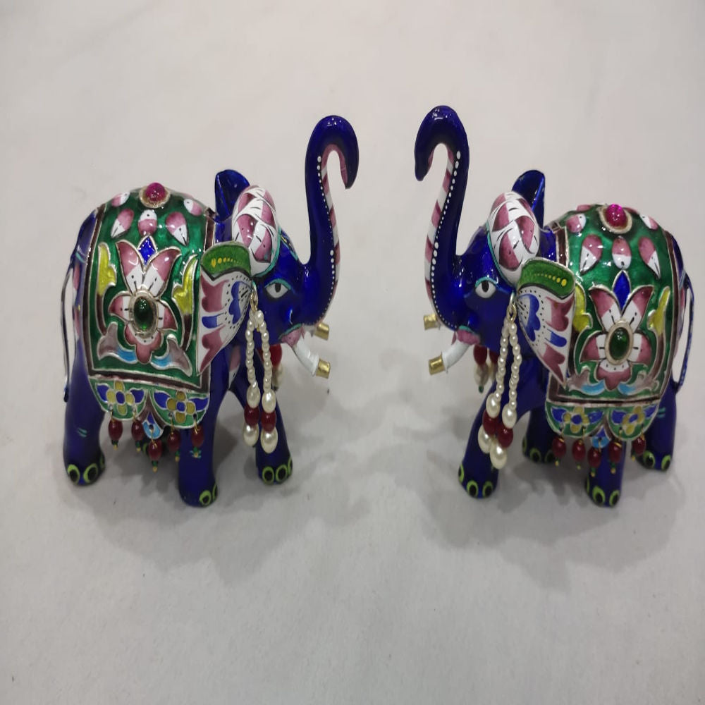 Colourful Pair Of Elephants Gulabi Meenakari Art