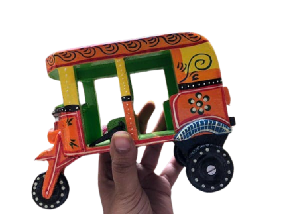 Colourful Pink & Green Wooden Autorickshaw