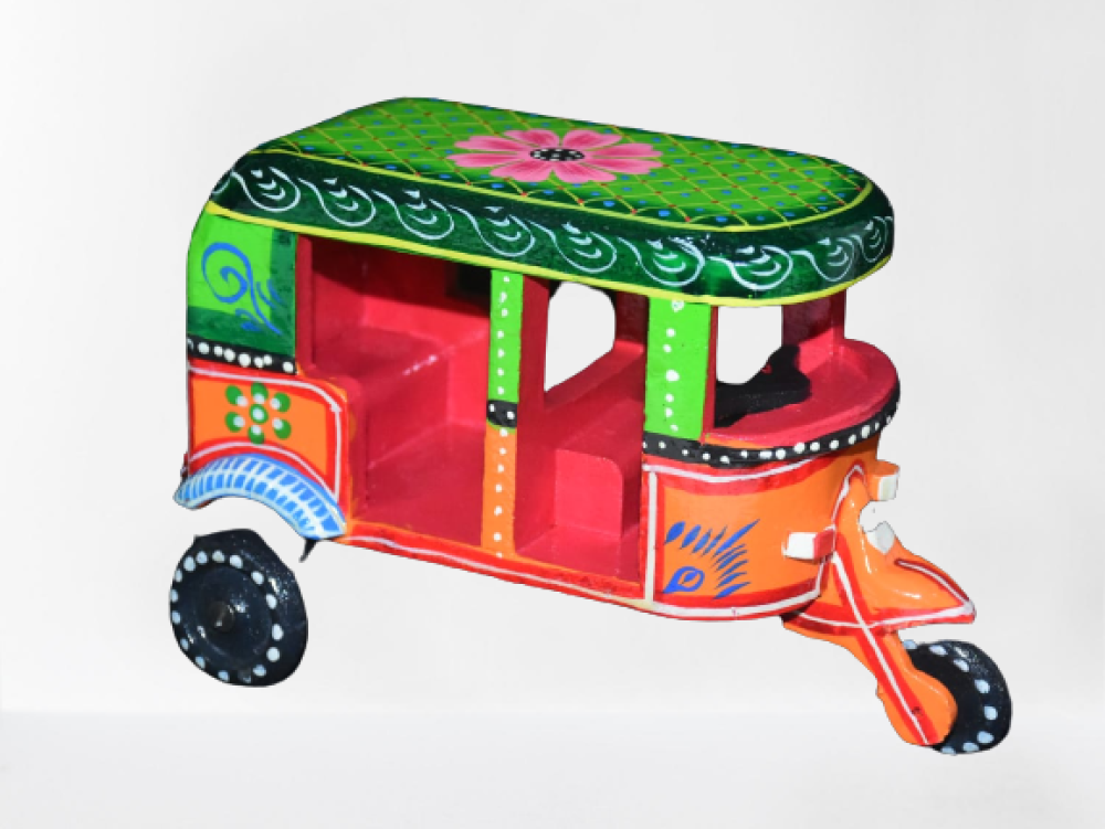 Colourful Pink & Green Wooden Autorickshaw