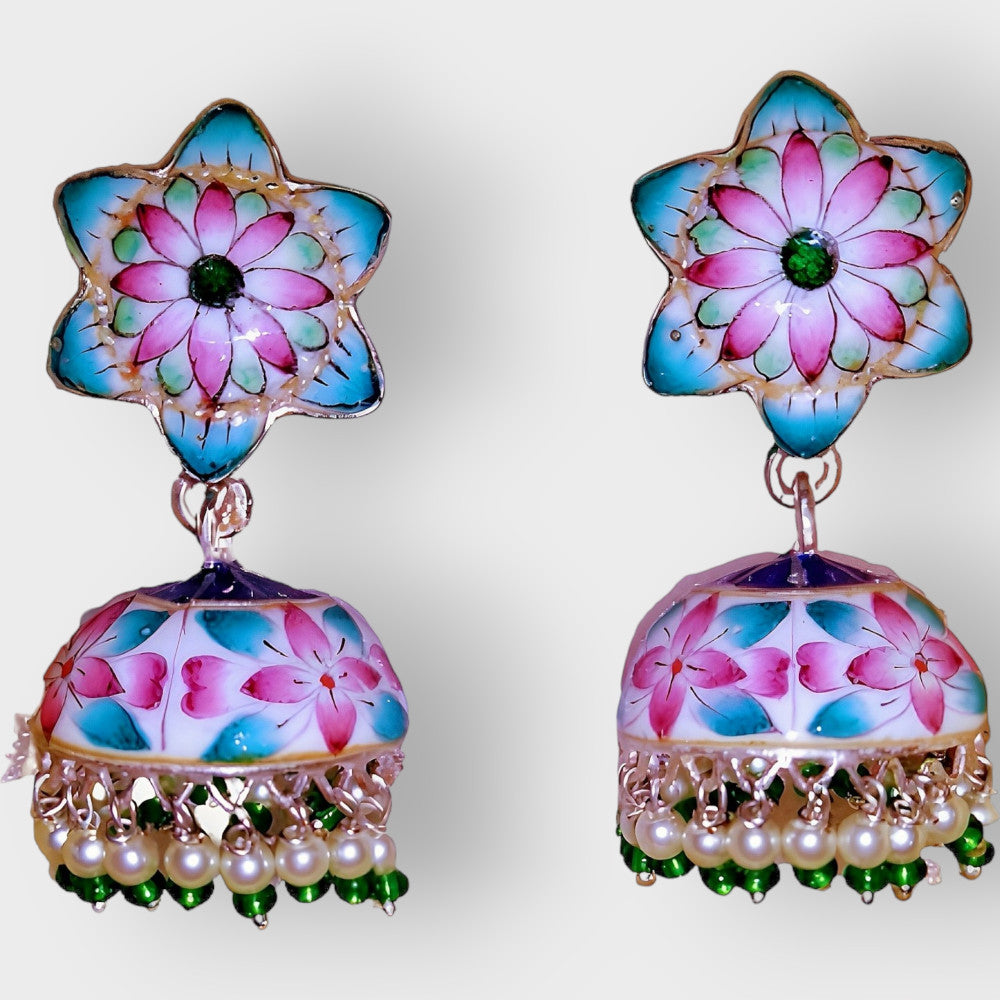 Colourful Pink Jumkas Meenakari Art