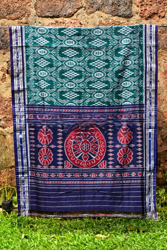 Colourful Sea Green & Dark Blue Khandua Saree