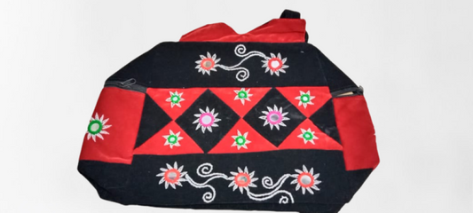 Colourul Brown & Red Vanity Bag Pipli Work