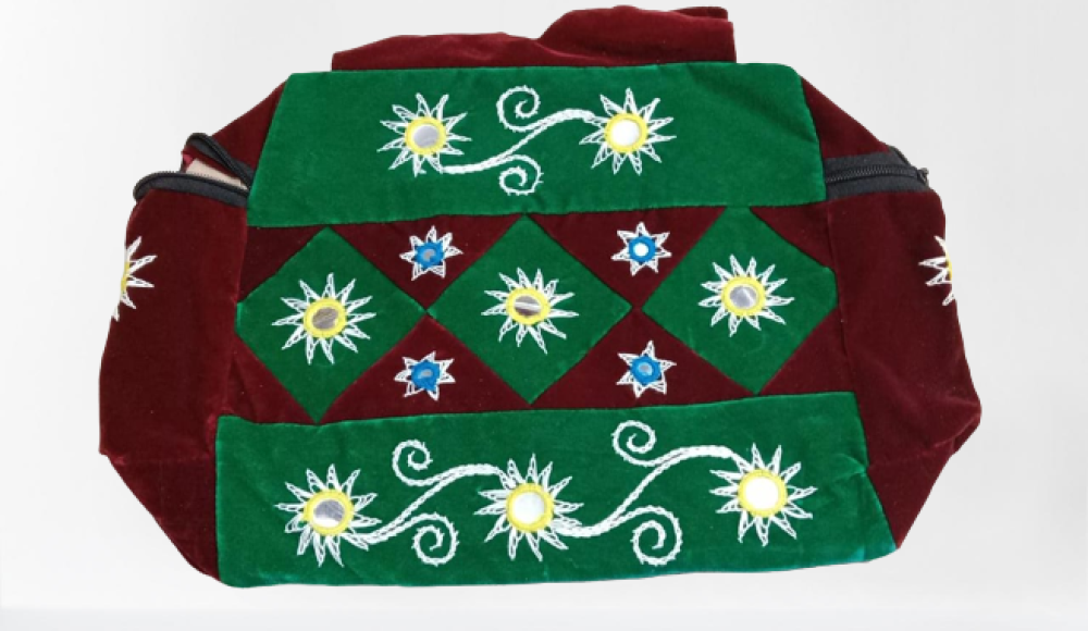 Colourul Maroon & Green Vanity Bag Pipli Work