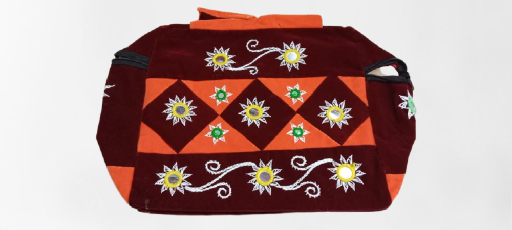 Colourul Maroon & Yellow Vanity Bag Pipli Work