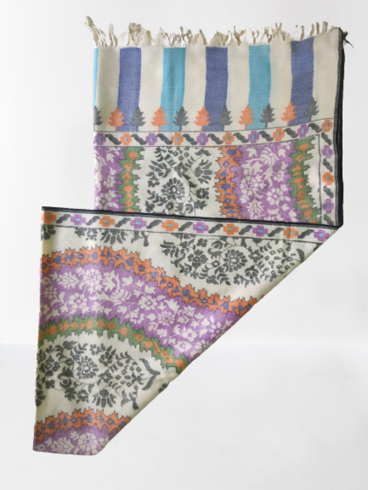 Cream Based Multicolour Floral Design Kani Shawl