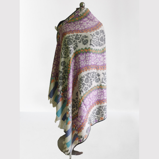 Cream Based Multicolour Floral Design Kani Shawl