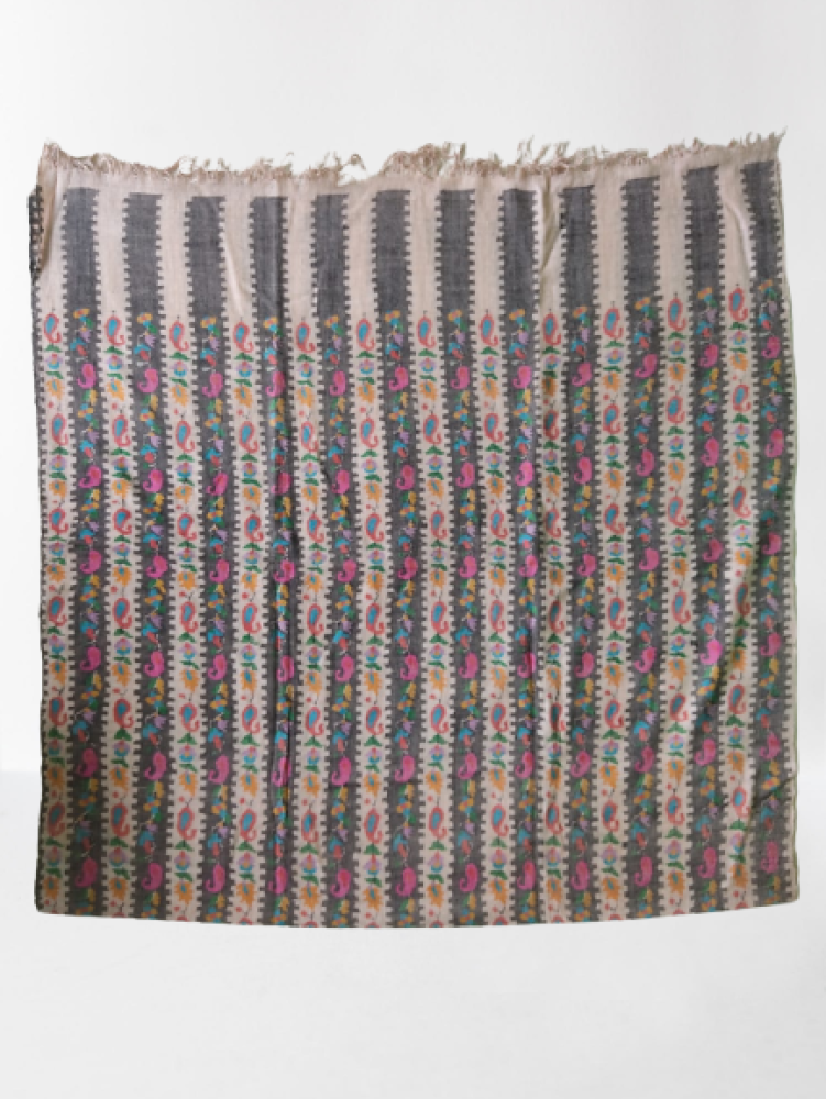 Cream Based Stripes Multicolour Floral Design Kani Shawl